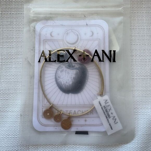 Alex and Ani Expandable Teacher Appreciation Shiny Gold Bangle Red Accents NWT - Picture 4 of 5